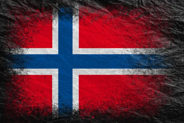 Bandiera Della Norvegia Bandiera Dipinta Carta Sgualcita Nera Contesto Cartaceo — Foto Stock