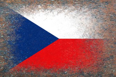 Çek Cumhuriyeti bayrağı. Paslı yüzeyde bayrak resmi. Paslı arka plan. Yapılandırılmış yaratıcı arkaplan
