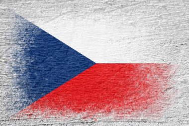 Çek Cumhuriyeti bayrağı. Çimento duvarına bayrak boyanmış. Çimento arka planı. Sıvalı yüzey. Yapılandırılmış yaratıcı arkaplan