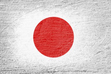 Japonya bayrağı. Çimento duvarına bayrak boyanmış. Çimento arka planı. Sıvalı yüzey. Yapılandırılmış yaratıcı arkaplan