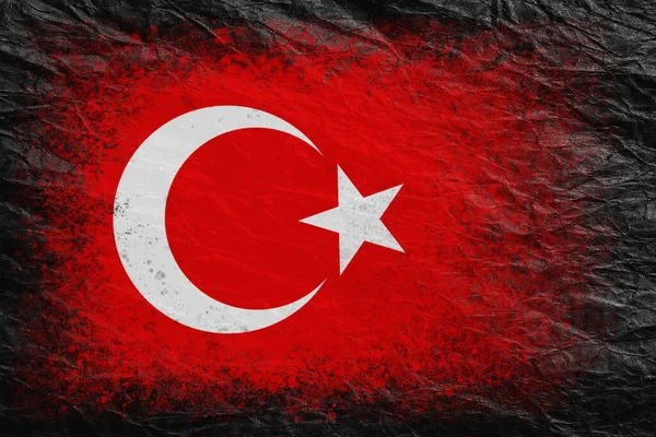 トルコの国旗 旗は黒い紙に描かれている 紙の背景 テクスチャ作成の背景 — ストック写真