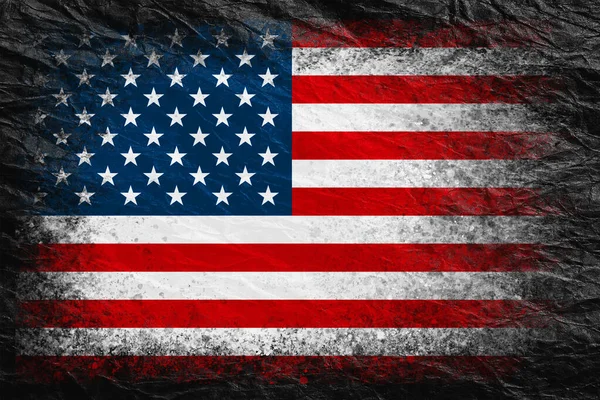 Bandiera Degli Stati Uniti Bandiera Dipinta Carta Sgualcita Nera Contesto — Foto Stock