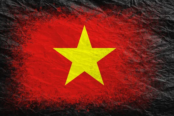 Bendera Vietnam Bendera Dicat Atas Kertas Kusut Hitam Latar Belakang — Stok Foto