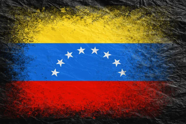 Venezuela Zászlója Zászló Fekete Gyűrött Papírra Van Festve Papír Háttér — Stock Fotó