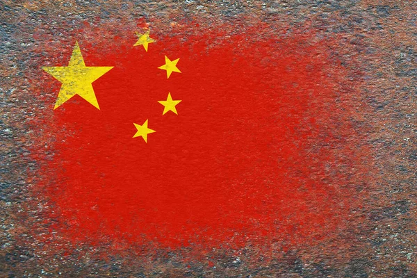 Bandera China Bandera Pintada Sobre Una Superficie Oxidada Fondo Oxidado — Foto de Stock