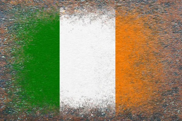 Flaga Irlandii Flaga Pomalowana Zardzewiałej Powierzchni Zardzewiałe Tło Teksturowane Tło — Zdjęcie stockowe