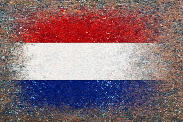 Flag of Netherlands. Flag painted on rusty surface. Rusty background. Textured creative background