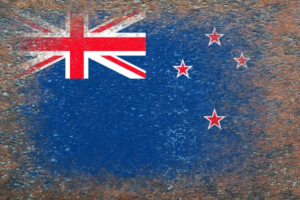 Yeni Zelanda Bayrağı Paslı Yüzeyde Bayrak Resmi Paslı Arka Plan — Stok fotoğraf