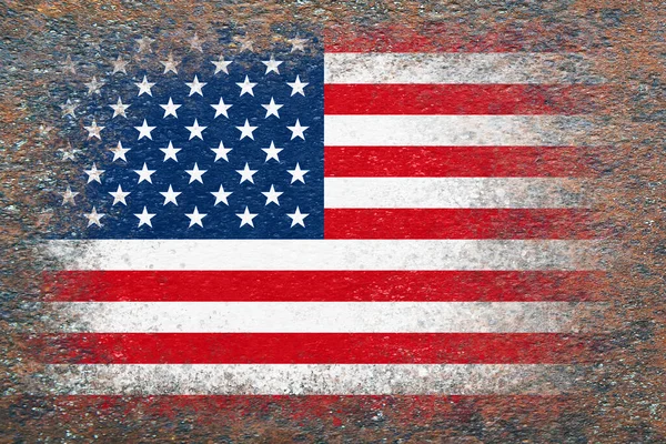Flag of USA. American flag painted on rusty surface. Rusty background.  Textured creative background
