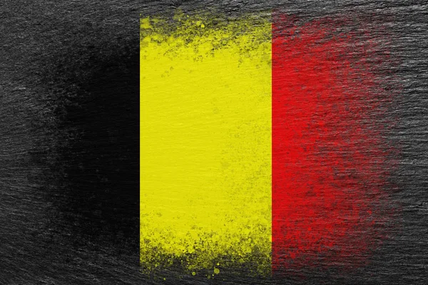 Σημαία Βελγίου Σημαία Είναι Βαμμένη Μαύρη Πέτρα Πέτρινο Φόντο Δημιουργικό — Φωτογραφία Αρχείου