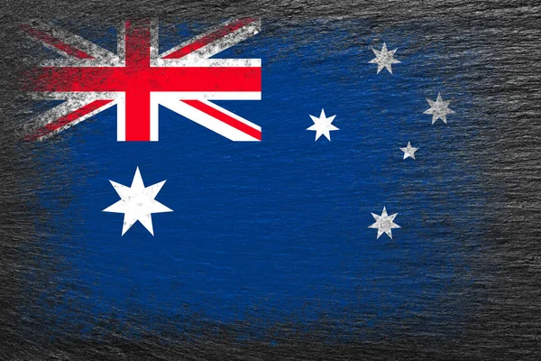 Avustralya Bayrağı Bayrak Siyah Taşın Üzerine Boyanmıştır Taş Zemin Yapılandırılmış — Stok fotoğraf