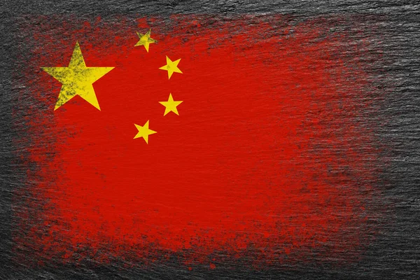 Bandera China Bandera Está Pintada Piedra Pizarra Negra Fondo Piedra — Foto de Stock