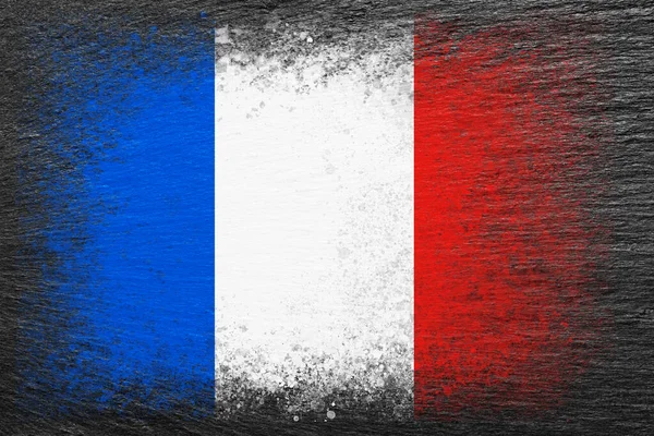 法国国旗 旗子涂在黑色石板上 石头背景 有结构的创作背景 — 图库照片