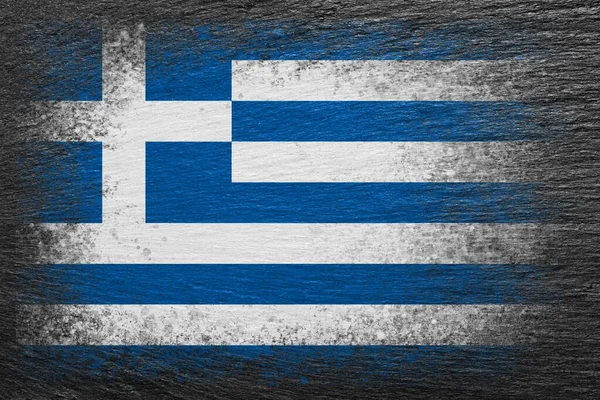 Řecká Vlajka Vlajka Namalovaná Černém Břidlicovém Kameni Kamenné Pozadí Texturované — Stock fotografie