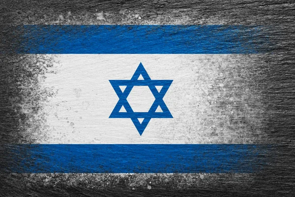 Bandera Israel Bandera Está Pintada Piedra Pizarra Negra Fondo Piedra — Foto de Stock