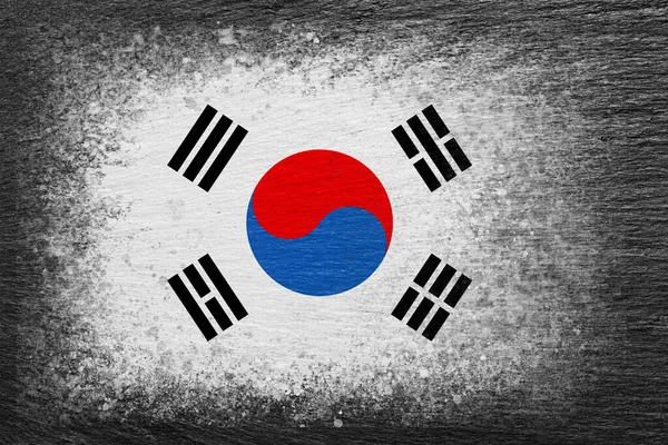 Vlajka Jižní Koreje Vlajka Namalovaná Černém Břidlicovém Kameni Kamenné Pozadí — Stock fotografie
