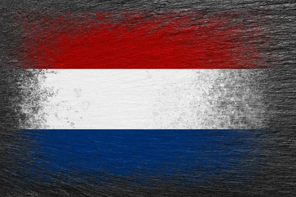 Bandeira Holanda Bandeira Pintada Pedra Ardósia Preta Fundo Pedra Texturizado — Fotografia de Stock