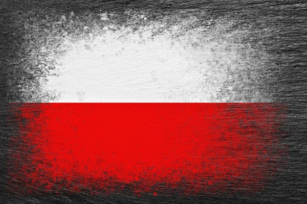 Lengyelország Zászlója Zászló Fekete Palakőre Van Festve Háttér Texturált Kreatív — Stock Fotó