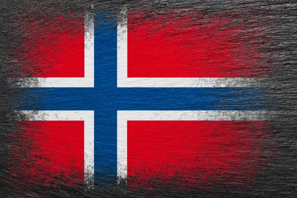Norveç Bayrağı Bayrak Siyah Taşın Üzerine Boyanmıştır Taş Zemin Yapılandırılmış — Stok fotoğraf