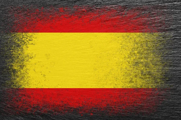 Bandeira Espanha Bandeira Pintada Pedra Ardósia Preta Fundo Pedra Texturizado — Fotografia de Stock