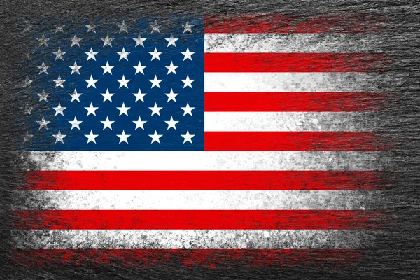 Bandiera Degli Stati Uniti Bandiera Dipinta Pietra Ardesia Nera Sfondo — Foto Stock