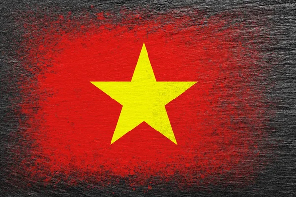 Флаг Вьетнама Флаг Выгравирован Черном Шифер Камне Каменный Фон Текстурированный — стоковое фото