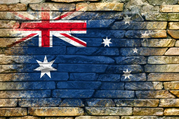 Flagge Australiens Die Flagge Ist Auf Eine Steinwand Gemalt Steinhintergrund — Stockfoto