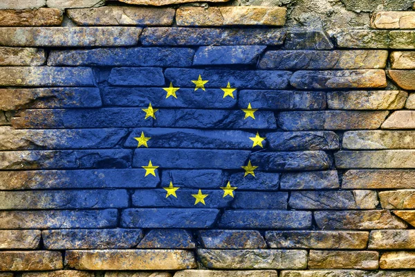 Vlajka Evropské Unie Vlajka Namalovaná Kamenné Zdi Kamenné Pozadí Texturované — Stock fotografie