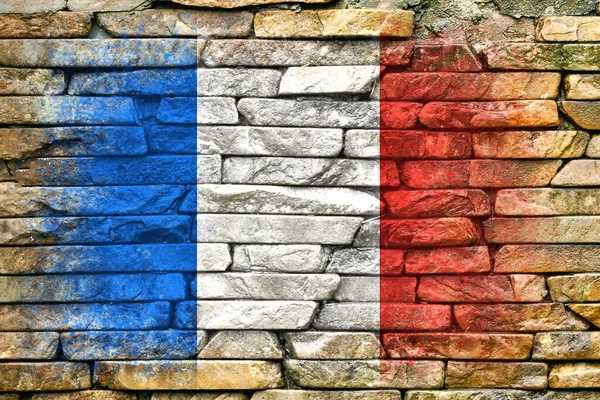 Bandeira França Bandeira Pintada Uma Parede Pedra Fundo Pedra Texturizado — Fotografia de Stock