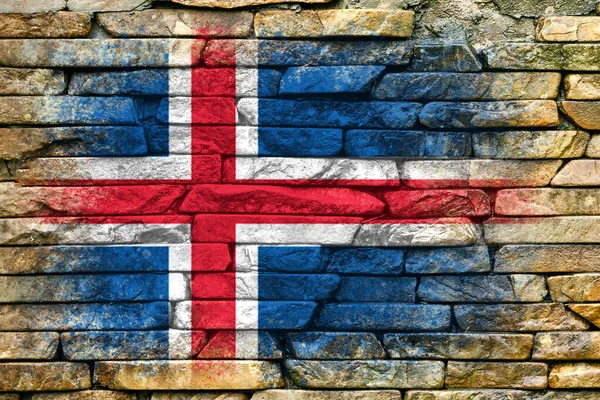 Flag Iceland Flag Painted Stone Wall Stone Background Textured Creative — Stock Photo, Image
