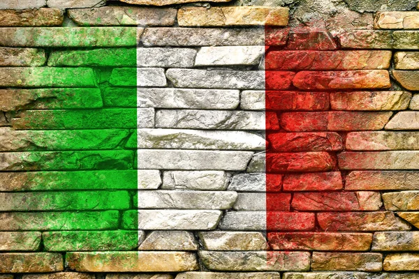 意大利国旗 旗子画在石墙上 石头背景 有结构的创作背景 — 图库照片