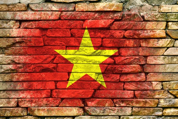 Σημαία Του Βιετνάμ Σημαία Είναι Ζωγραφισμένη Έναν Πέτρινο Τοίχο Πέτρινο — Φωτογραφία Αρχείου