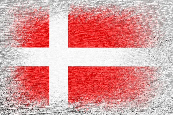 Σημαία Δανίας Σημαία Είναι Ζωγραφισμένη Τσιμεντένιο Τοίχο Τσιμεντοκονία Επιπεδωμένη Επιφάνεια — Φωτογραφία Αρχείου