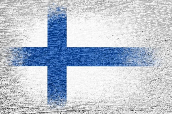 Bandera Finlandia Bandera Está Pintada Una Pared Cemento Fondo Cemento —  Fotos de Stock