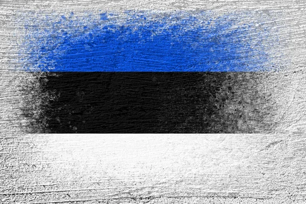 Észtország Zászlója Zászló Egy Cementfalra Van Festve Cementes Háttér Vakolt — Stock Fotó