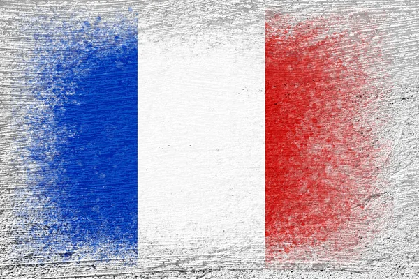 フランスの国旗 旗はセメントの壁に描かれている セメントの背景 表面に漆喰を塗りました テクスチャ作成の背景 — ストック写真