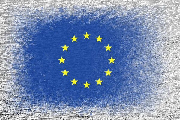 欧洲联盟的旗帜 旗子涂在水泥墙上 水泥背景 表面涂满了石膏有结构的创作背景 — 图库照片