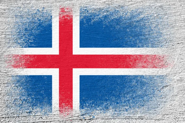 冰岛国旗 旗子涂在水泥墙上 水泥背景 表面涂满了石膏有结构的创作背景 — 图库照片