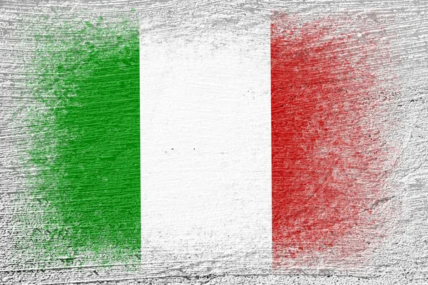 イタリアの国旗 旗はセメントの壁に描かれている セメントの背景 表面に漆喰を塗りました テクスチャ作成の背景 — ストック写真
