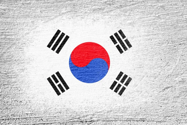 Flag South Korea Flag Painted Cement Wall Cement Background Plastered — Stock Photo, Image