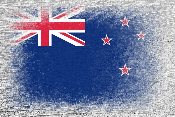 Yeni Zelanda Bayrağı Çimento Duvarına Bayrak Boyanmış Çimento Arka Planı — Stok fotoğraf