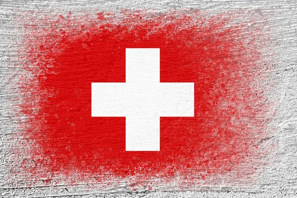 Svájc Zászlója Zászló Egy Cementfalra Van Festve Cementes Háttér Vakolt — Stock Fotó