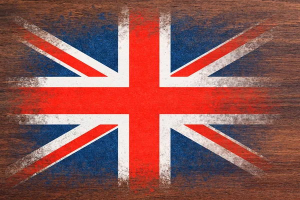 Σημαία Της Βρετανίας Σημαία Είναι Βαμμένη Ξύλινη Επιφάνεια Ξύλινο Φόντο — Φωτογραφία Αρχείου