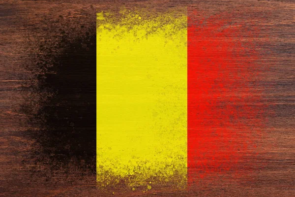 Флаг Бельгии Флаг Покрашен Деревянной Поверхности Деревянный Фон Поверхность Фанеры — стоковое фото