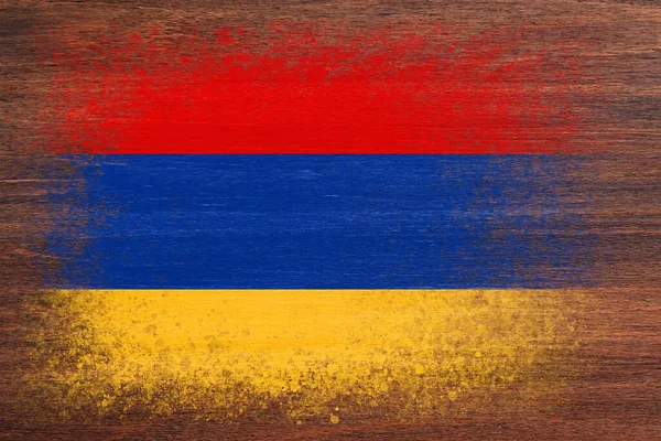 亚美尼亚国旗 旗子涂在木制表面上 木制背景 胶合板表面 有结构的创作背景 — 图库照片