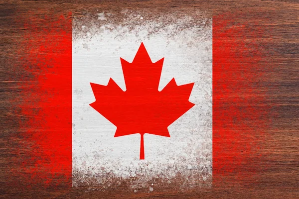 Flaga Kanady Flaga Malowana Jest Drewnianej Powierzchni Drewniane Tło Powierzchnia — Zdjęcie stockowe