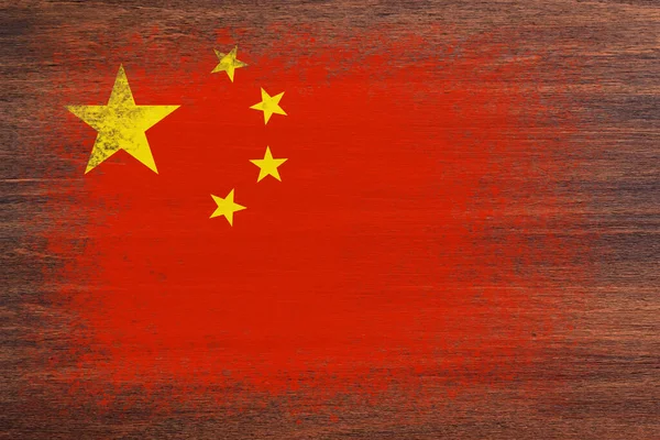 Bandera China Bandera Está Pintada Sobre Una Superficie Madera Fondo — Foto de Stock