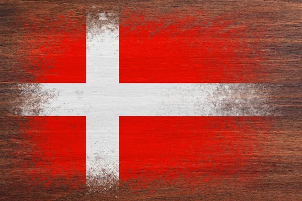 Dánská Vlajka Vlajka Maluje Dřevěný Povrch Dřevěné Pozadí Překližkový Povrch — Stock fotografie
