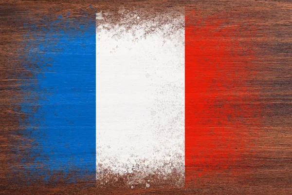 Σημαία Της Γαλλίας Σημαία Είναι Βαμμένη Ξύλινη Επιφάνεια Ξύλινο Φόντο — Φωτογραφία Αρχείου