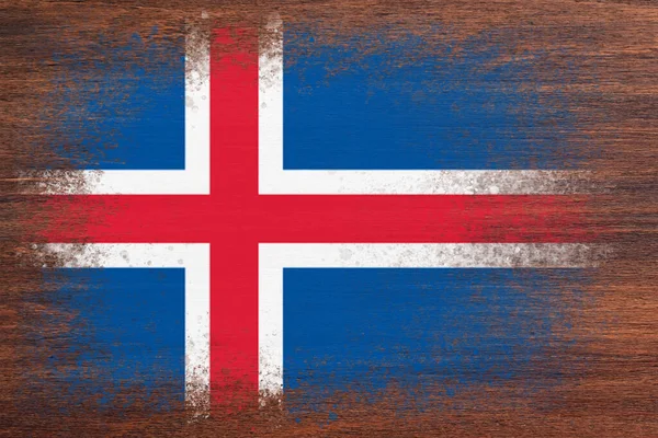 冰岛国旗 旗子涂在木制表面上 木制背景 胶合板表面 有结构的创作背景 — 图库照片